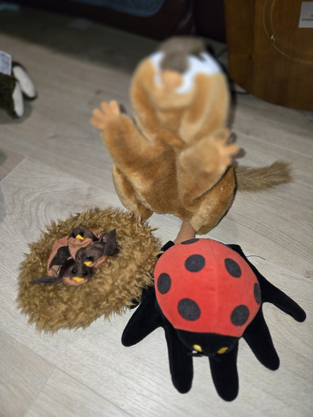 Vintage Folktails by Folkmanis Plush Hand Puppets Lot – Chipmunk, Ladybug & Nest